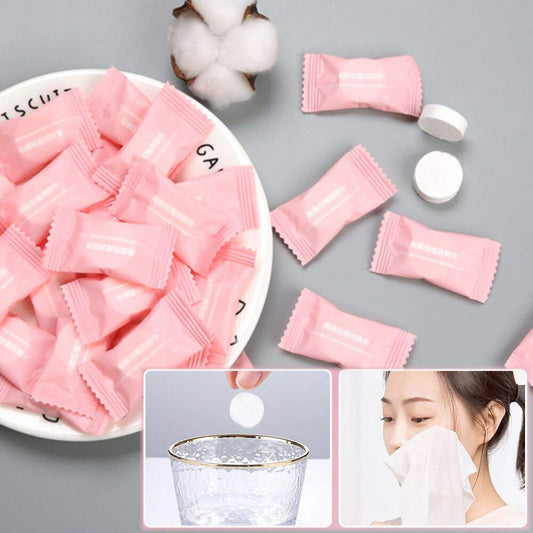Crizer Compressed Facial Face Sheet tablets Outdoor Travel Portable Face Towel Disposable Magic Towel Tablet Capsules Cloth Wipes Paper Cotton Tissue Mask Expand With Water (50Pcs) trayaguard