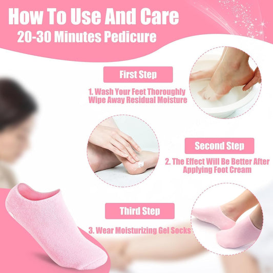 besquestix Moisturizing Gel Heel Socks for Cracked Heels, Silicone Spa Socks for Dry Feet Repair, Heel Pain Relief & Foot Care, Reusable Hydrating Socks for Women , Overnight Heel Softening & Repair Treatment Vitamin E (1 PAIR)(baby pink) trayaguard