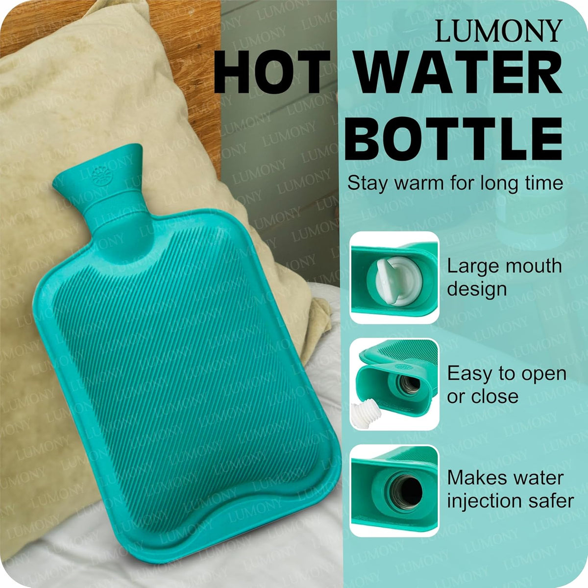 LUMONY® Hot Water Bag (2 litre) Non Electric Rubber Heating Bottle, Heat Pouch, Heat Bag for Body Pain relief, Cramps, Hot and Cold Therapies. trayaguard