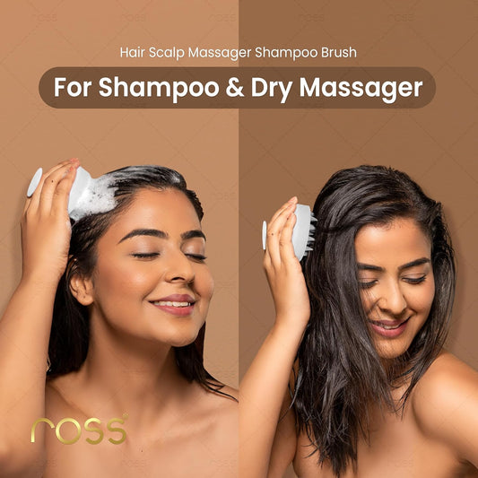 Ross Round Scalp Massager & Shampoo Brush – Soft Bristles for Gentle Scalp Care, Deep Cleaning, Dandruff Prevention, Oil Control, Relaxing Head Massage, and Enhanced Hair Wash Experience (Textured White)