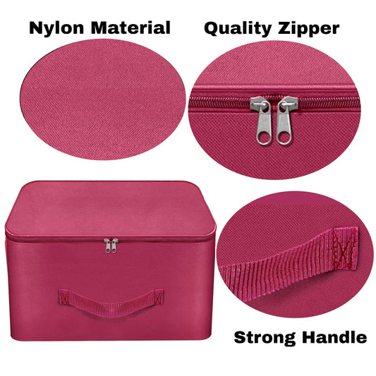 Storite 2 Pack Nylon Wardrobe Bag Underbed Moisture Proof Cloth Storage Organizer, Storage box for Clothes Saree Bags with Zippered Closure & Handle (Magenta, 37x34x23 cm) trayaguard