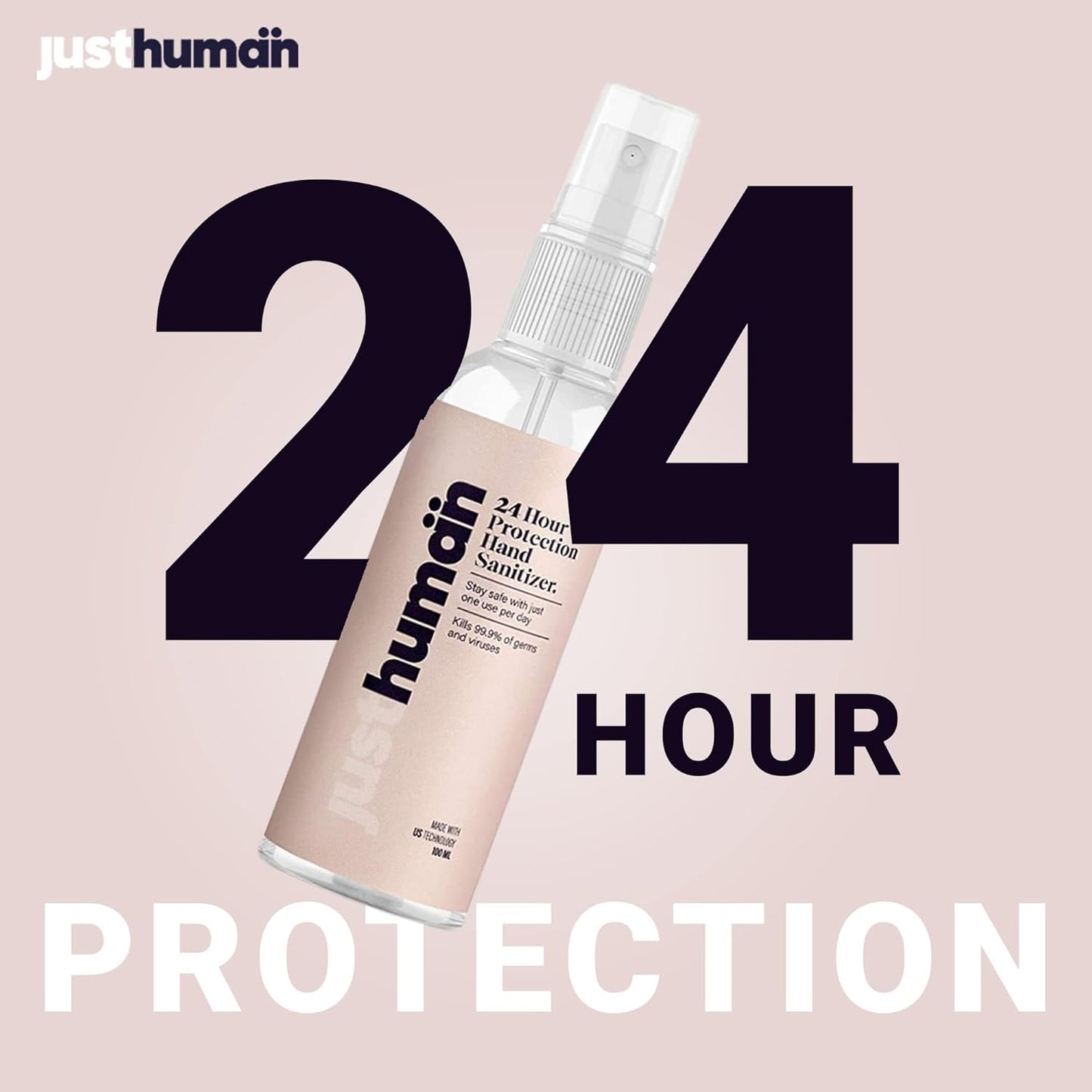 Justhuman 24 Hour Protection Hand Sanitizer spray- 99.99% Effective Against Germs -70% Alcohol, Protective Bionic Shield, Skin Friendly & Safe for Kids (Pocket Pen Sanitizer, 10ml of Pack of 4)