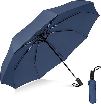 JEBISON Automatic Travel Umbrella - Stylish Windproof For Rain & Compact, Strong for Wind, Auto Open/Close Button, Travel-Friendly 3-Fold Design Perfect Umbrella for Men & Women