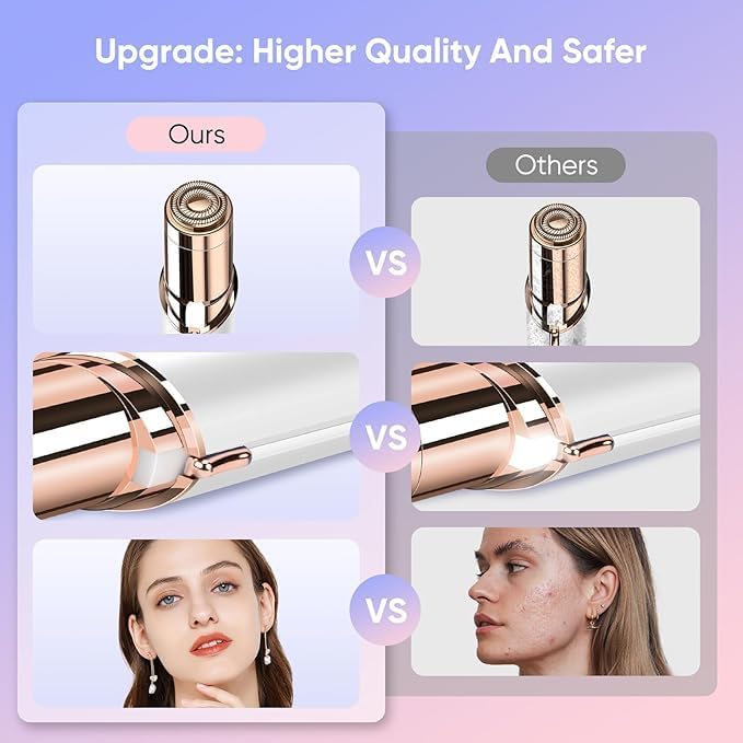 VIFERA Facial Hair Remover Machine for Women - Face, Chin, Cheek, Eyebrow & Upper Lip Hair Remover, USB Rechargeable Epilator With Light(White