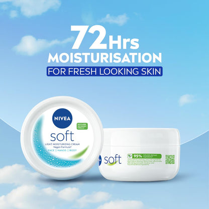 NIVEA Soft Moisturizing Cream, Lightweight Non-Sticky Daily Moisturizer with 72Hr Hydration, Vitamin E & Jojoba Oil | Hydrating Face, Body & Hand Cream for Dry to Normal Skin | Soft Glowing Skin - 300ml