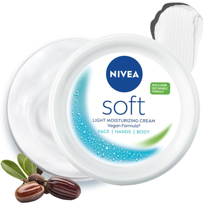 NIVEA Soft Moisturizing Cream, Lightweight Non-Sticky Daily Moisturizer with 72Hr Hydration, Vitamin E & Jojoba Oil | Hydrating Face, Body & Hand Cream for Dry to Normal Skin | Soft Glowing Skin - 300ml