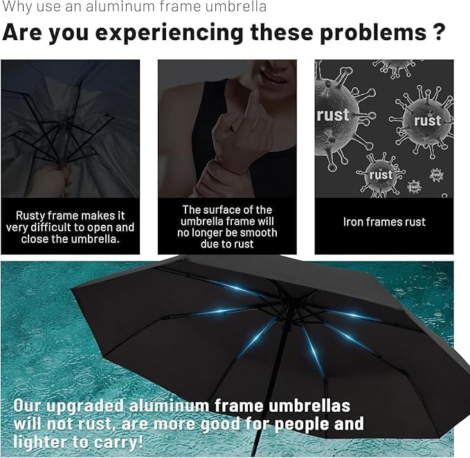 JEBISON Automatic Travel Umbrella - Stylish Windproof For Rain & Compact, Strong for Wind, Auto Open/Close Button, Travel-Friendly 3-Fold Design Perfect Umbrella for Men & Women