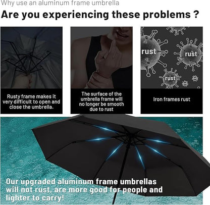 JEBISON Automatic Travel Umbrella - Stylish Windproof For Rain & Compact, Strong for Wind, Auto Open/Close Button, Travel-Friendly 3-Fold Design Perfect Umbrella for Men & Women