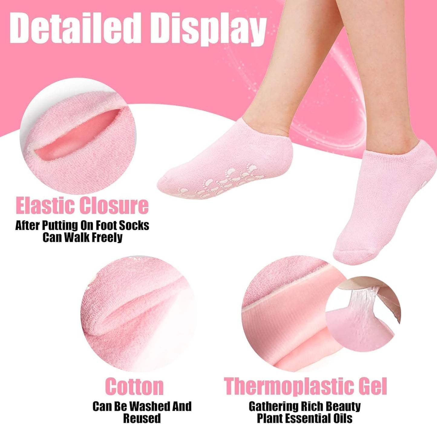 besquestix Moisturizing Gel Heel Socks for Cracked Heels, Silicone Spa Socks for Dry Feet Repair, Heel Pain Relief & Foot Care, Reusable Hydrating Socks for Women , Overnight Heel Softening & Repair Treatment Vitamin E (1 PAIR)(baby pink)