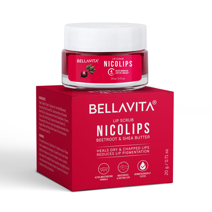 Bella Vita Organic NicoLips Lip Balm & Lip Scrub | Lip Balm for Dark Lips | Anti Pigmentation for Dry, Chapped Lips | Removes Lipstick Stains | Lip Care for Men & Women | 20g