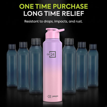 Water Bottle 1 ltr Stainless Steel Sports/Fridge Bottle with Sipper Cap | 1-Year Warranty | Single Wall | For Home, Office, Gym, Travelling|Lightweight| Craft Pro 950ml | Pink-Purple Ombre