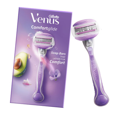 Gillette Venus Comfortglide Hair Removal Razor for Women with Avocado Oils & Body Butter, Freesia Scent, 1 Pc