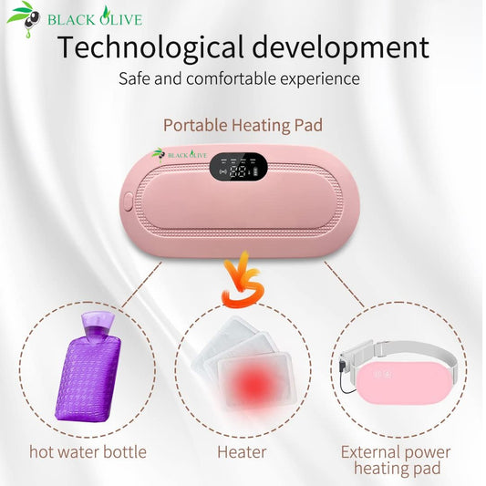 BLACK OLIVEยฎ Portable Cordless Heating Belt for Menstrual Cramps Relief, Heating Pad for Stomach, 3-Speed Temperature Adjustment and 4-Speed Massage Modes, Back and Belly Heating Pad for Women (Multicolor/Assorted) trayaguard