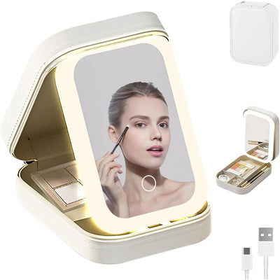 SIGNAMIO Compact Makeup Vanity with LED Mirror, Elegant Makeup Mirror with Light, Portable LED Mirror for Makeup, Stylish Vanity Table with Adjustable Lighting for Professional Results