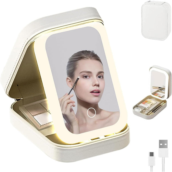 SIGNAMIO Compact Makeup Vanity with LED Mirror, Elegant Makeup Mirror with Light, Portable LED Mirror for Makeup, Stylish Vanity Table with Adjustable Lighting for Professional Results