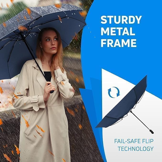 JEBISON Automatic Travel Umbrella - Stylish Windproof For Rain & Compact, Strong for Wind, Auto Open/Close Button, Travel-Friendly 3-Fold Design Perfect Umbrella for Men & Women