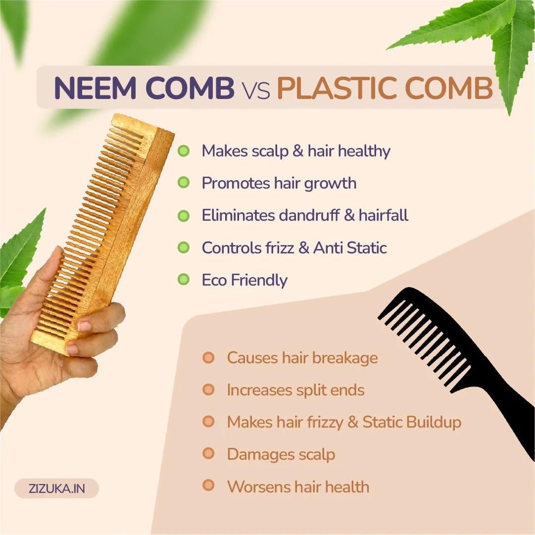 Pack Of 7 Kacchi Neem Comb, Wooden Comb | Hair Growth, Hairfall, Dandruff Control | Hair Straightening, Frizz Control | Comb for Men, Women | Treated with Oil and herbs (All Combo