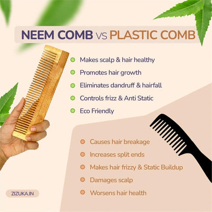 Pack Of 7 Kacchi Neem Comb, Wooden Comb | Hair Growth, Hairfall, Dandruff Control | Hair Straightening, Frizz Control | Comb for Men, Women | Treated with Oil and herbs (All Combo
