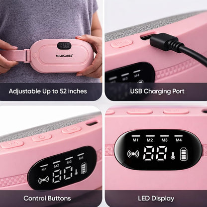 MildCares Period Cramp Massager Belt – Cordless Rechargeable Heating Pad with 3 Heat Levels & 4 Massage Modes | Portable Period Pain Relief Massager for Cramps, Back & Belly | Adjustable Belt for Women & Girls (1‑Year Warranty)