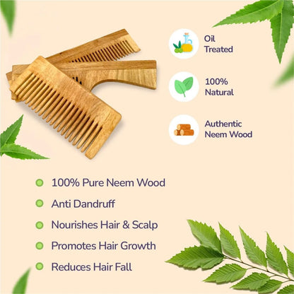 Pack Of 7 Kacchi Neem Comb, Wooden Comb | Hair Growth, Hairfall, Dandruff Control | Hair Straightening, Frizz Control | Comb for Men, Women | Treated with Oil and herbs (All Combo