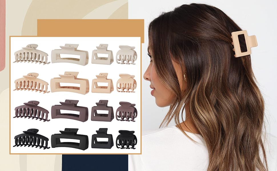 Cerrito Hair Claw Clips for Women Girls – 3 Large and 3 Small Pcs Strong Hold Clamps for Thick Thin Hair, Matte Nonslip Jaw Clips, Neutral Butterfly Claw, Styling, Ponytail Holder, Multicolor