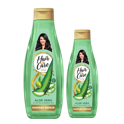 Hair & Care Triple Blend Damage Repair Non-Sticky Hair Oil with Aloe Vera, Olive Oil & Green Tea, 300 ml + 100 ml