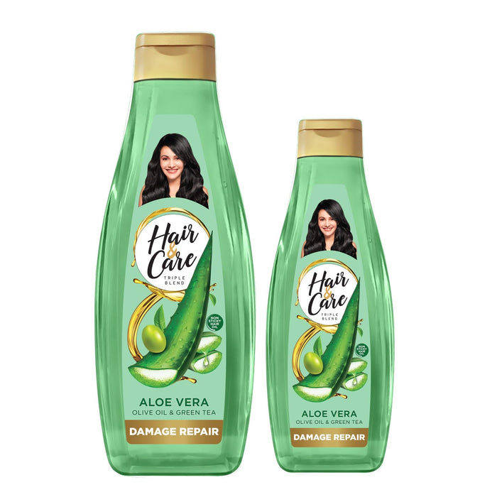 Hair & Care Triple Blend Damage Repair Non-Sticky Hair Oil with Aloe Vera, Olive Oil & Green Tea, 300 ml + 100 ml