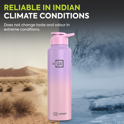 Water Bottle 1 ltr Stainless Steel Sports/Fridge Bottle with Sipper Cap | 1-Year Warranty | Single Wall | For Home, Office, Gym, Travelling|Lightweight| Craft Pro 950ml | Pink-Purple Ombre