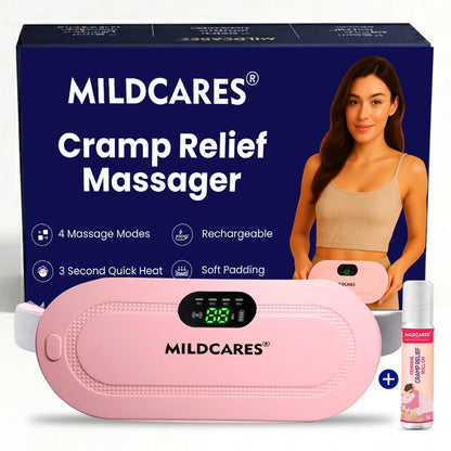 MildCares Period Cramp Massager Belt – Cordless Rechargeable Heating Pad with 3 Heat Levels & 4 Massage Modes | Portable Period Pain Relief Massager for Cramps, Back & Belly | Adjustable Belt for Women & Girls (1‑Year Warranty)