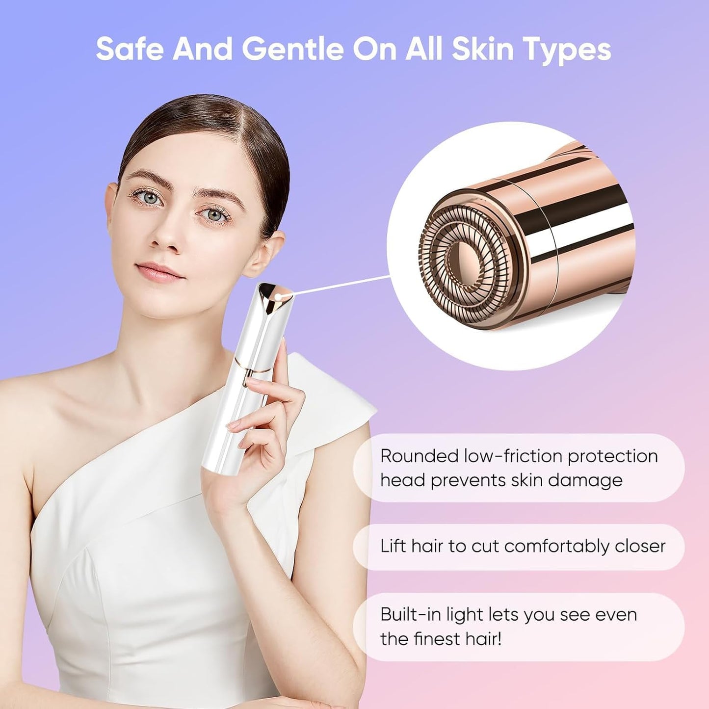 VIFERA Facial Hair Remover Machine for Women - Face, Chin, Cheek, Eyebrow & Upper Lip Hair Remover, USB Rechargeable Epilator With Light(White