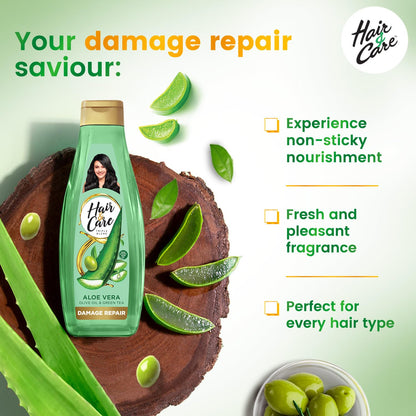 Hair & Care Triple Blend Damage Repair Non-Sticky Hair Oil with Aloe Vera, Olive Oil & Green Tea, 300 ml + 100 ml