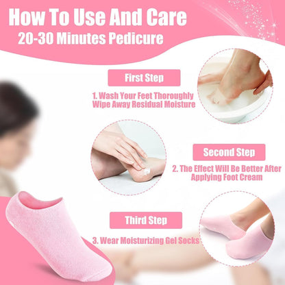 besquestix Moisturizing Gel Heel Socks for Cracked Heels, Silicone Spa Socks for Dry Feet Repair, Heel Pain Relief & Foot Care, Reusable Hydrating Socks for Women , Overnight Heel Softening & Repair Treatment Vitamin E (1 PAIR)(baby pink)
