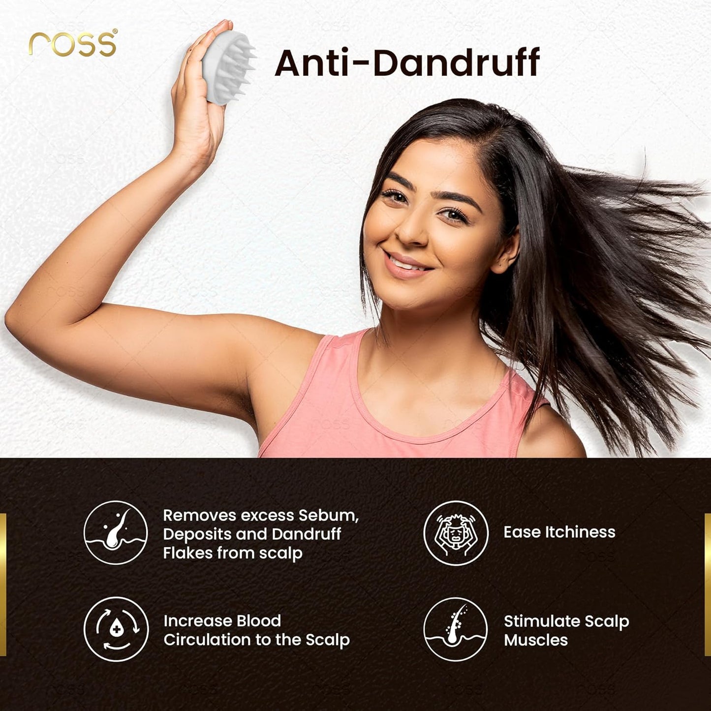 Ross Round Scalp Massager & Shampoo Brush – Soft Bristles for Gentle Scalp Care, Deep Cleaning, Dandruff Prevention, Oil Control, Relaxing Head Massage, and Enhanced Hair Wash Experience (Textured White)