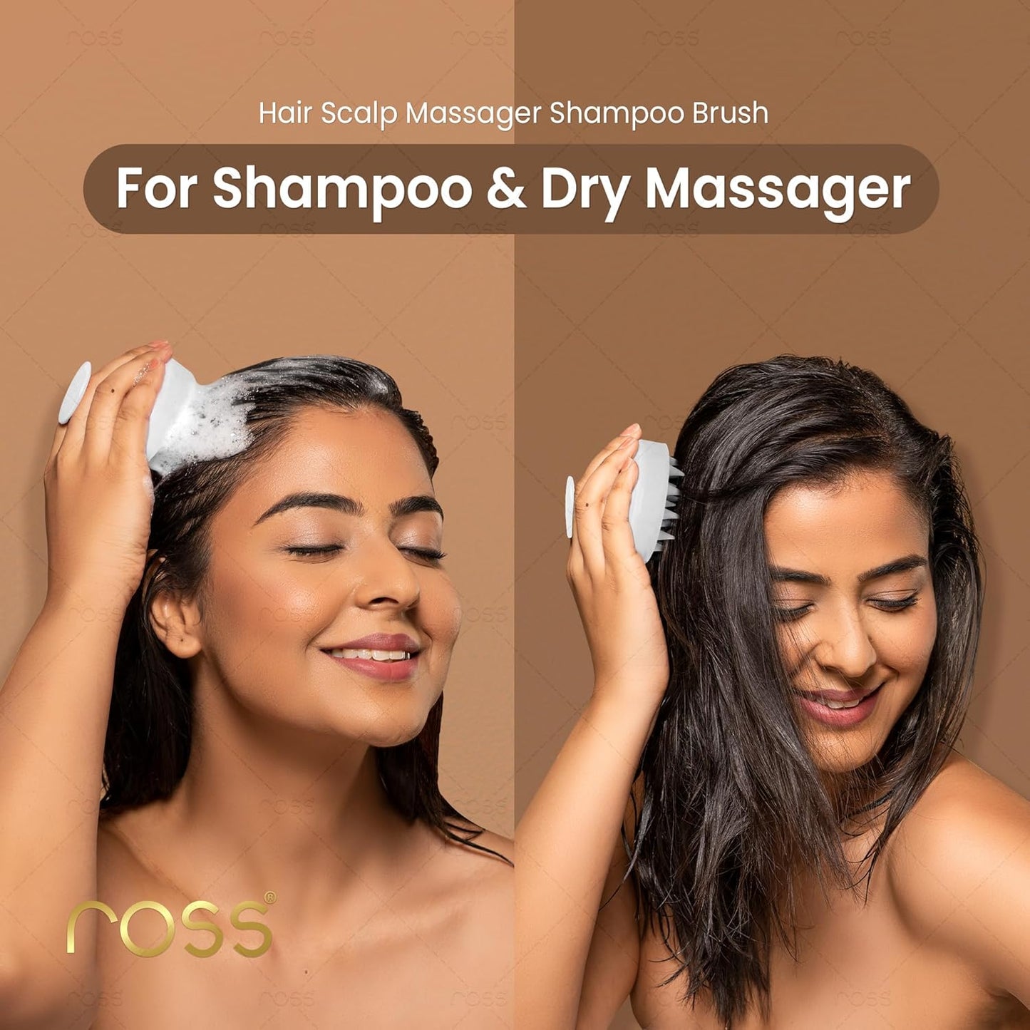 Ross Round Scalp Massager & Shampoo Brush – Soft Bristles for Gentle Scalp Care, Deep Cleaning, Dandruff Prevention, Oil Control, Relaxing Head Massage, and Enhanced Hair Wash Experience (Textured White)