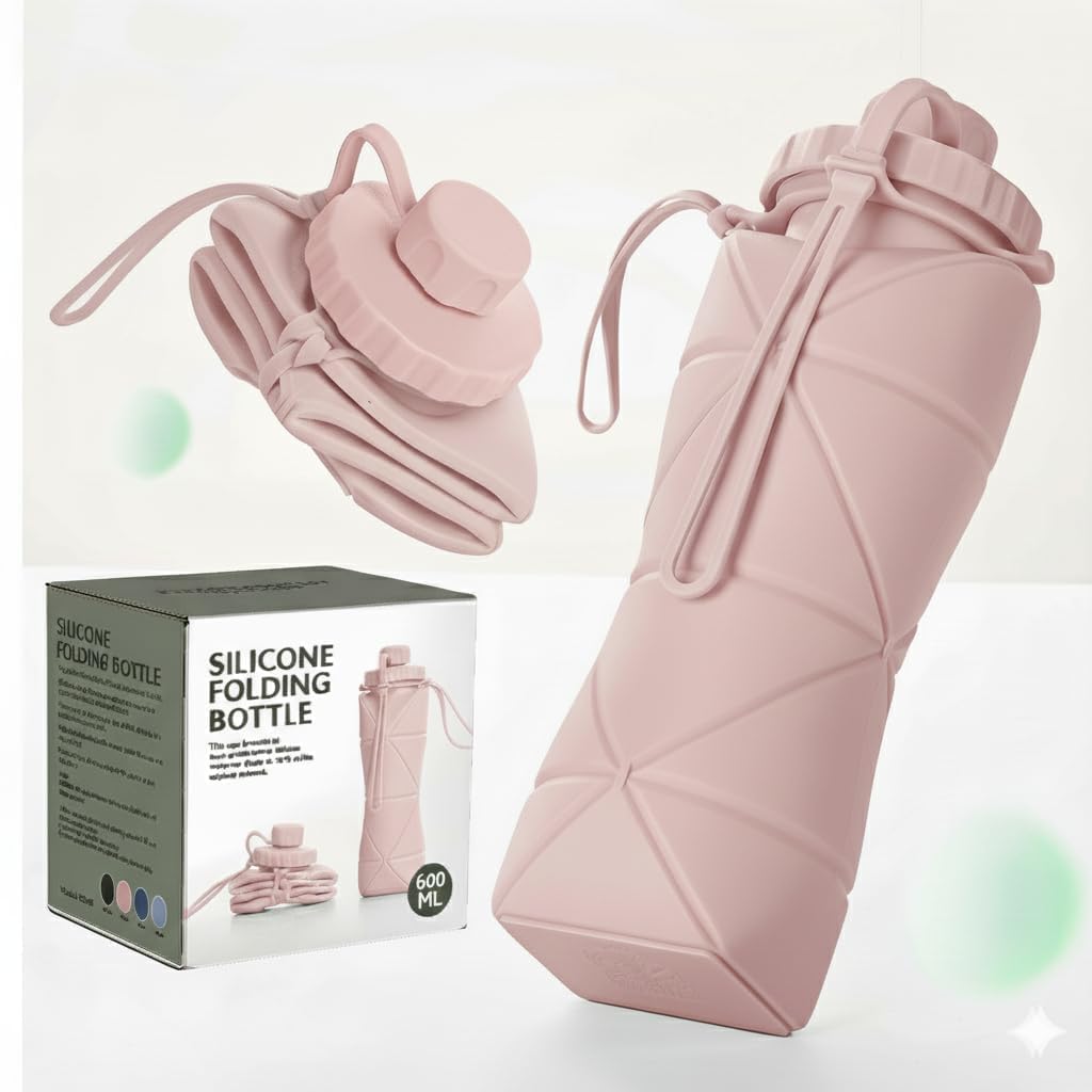 OLESBUR Carpediem Collapsible Silicone Water Bottle Foldable Leak Proof Travel Water Bottle Portable Reusable Bottle for Gym Hiking Camping (PINK)