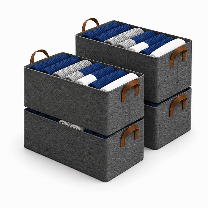 DALUCI 4 Pcs Wardrobe Organizer for Clothes - Foldable Fabric Storage Box with Metal Frame | Storage Basket for Almirah, Cupboard, Jeans & Sweaters