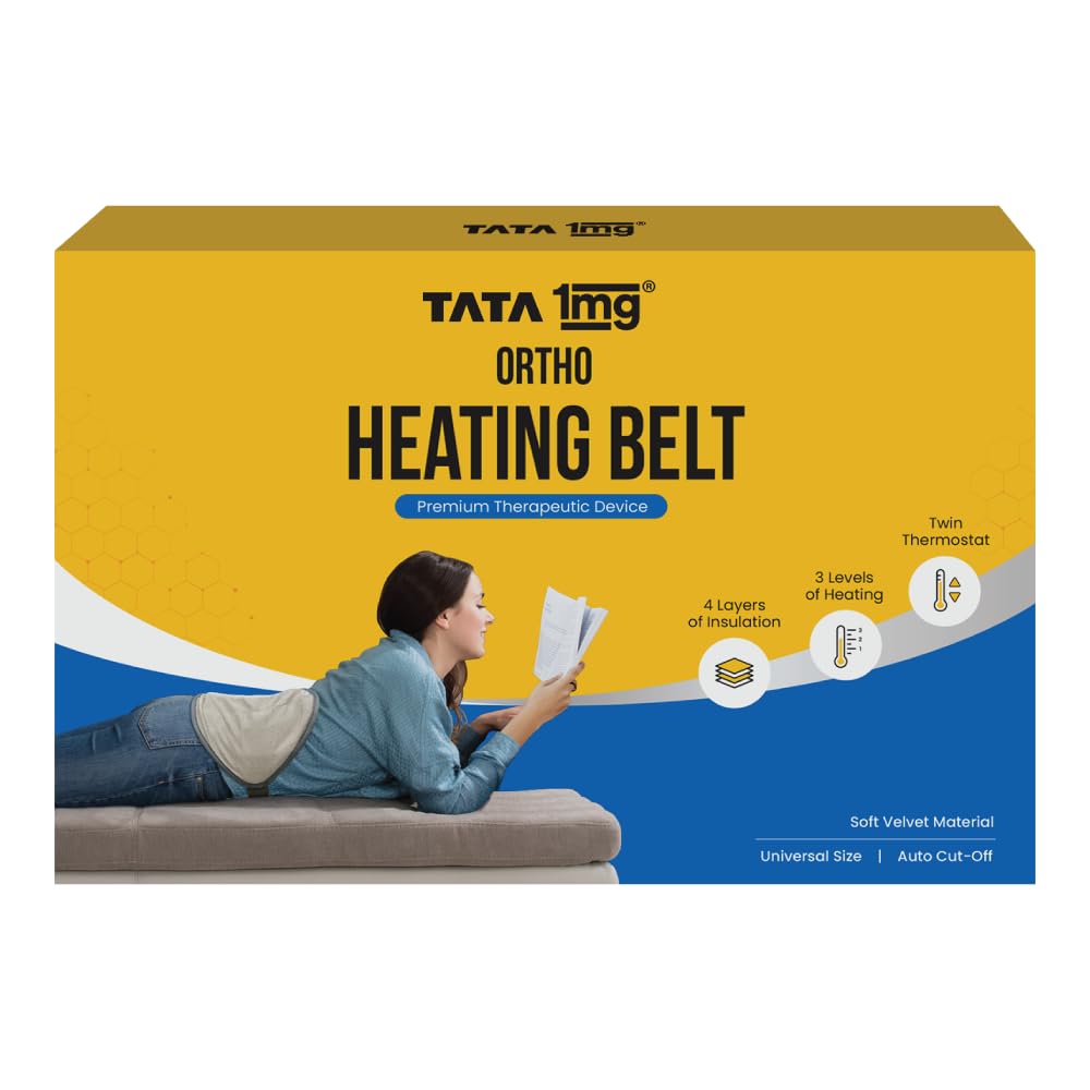 1MG Tata Electric Heating Belt | Heating Pad For Back, Shoulder, Knee, Ankle, Period Pain Relief | 4 Layer Insulation For Safe Usage | 3 Heat Settings | Auto Shut Off | 1 Unit, Grey