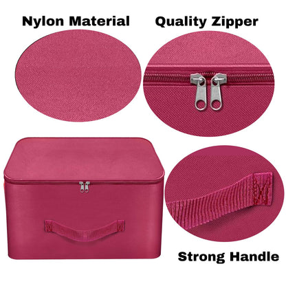 Storite 2 Pack Nylon Wardrobe Bag Underbed Moisture Proof Cloth Storage Organizer, Storage box for Clothes Saree Bags with Zippered Closure & Handle (Magenta, 37x34x23 cm)
