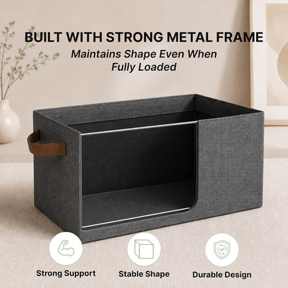 DALUCI 4 Pcs Wardrobe Organizer for Clothes - Foldable Fabric Storage Box with Metal Frame | Storage Basket for Almirah, Cupboard, Jeans & Sweaters