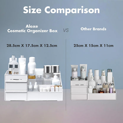 ALOXE Cosmetic Organizer Box Drawers Storage Plastic Stationary Box | Make Up Organiser for Women (White)