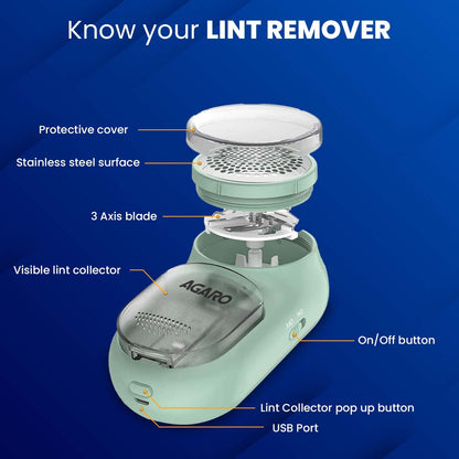 AGARO Lint Remover,Electric Fabric Brush,Rechargeable,Portable,Multi-Functional Fuzz Remover from Woollen Sweaters, Coat, Blankets, Jackets/Burr Remover, Pill Remover from Carpets, Curtains LR2007