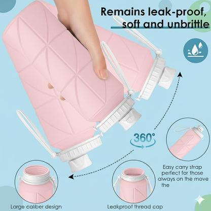 OLESBUR Carpediem Collapsible Silicone Water Bottle Foldable Leak Proof Travel Water Bottle Portable Reusable Bottle for Gym Hiking Camping (PINK)