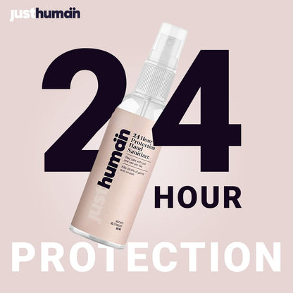 Justhuman 24 Hour Protection Hand Sanitizer spray- 99.99% Effective Against Germs -70% Alcohol, Protective Bionic Shield, Skin Friendly & Safe for Kids (Pocket Pen Sanitizer, 10ml of Pack of 4)