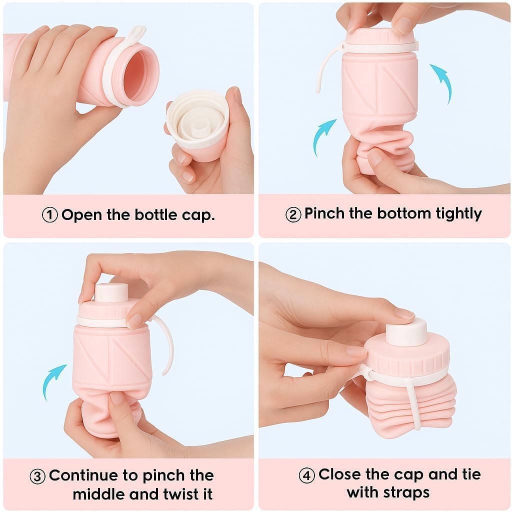 OLESBUR Carpediem Collapsible Silicone Water Bottle Foldable Leak Proof Travel Water Bottle Portable Reusable Bottle for Gym Hiking Camping (PINK)