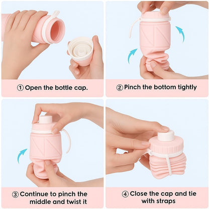 OLESBUR Carpediem Collapsible Silicone Water Bottle Foldable Leak Proof Travel Water Bottle Portable Reusable Bottle for Gym Hiking Camping (PINK)